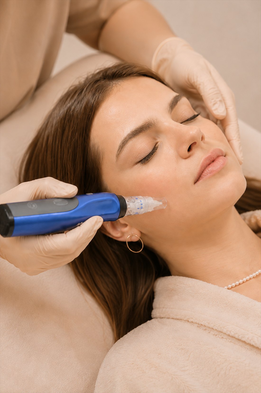 The SkinPen device during a medical microneedling treatment at JUNISH