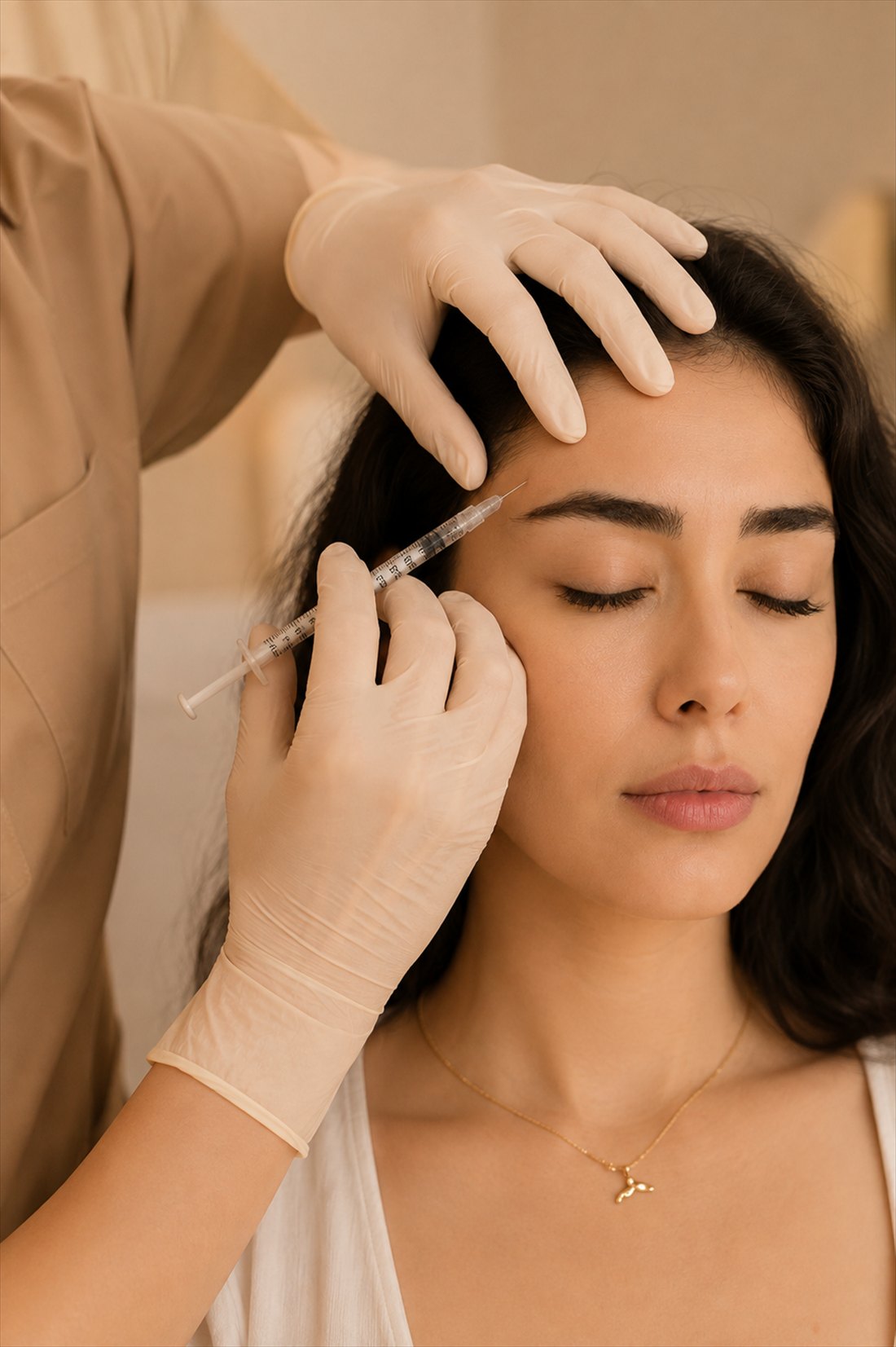 A clinician performing a precise cosmetic injection